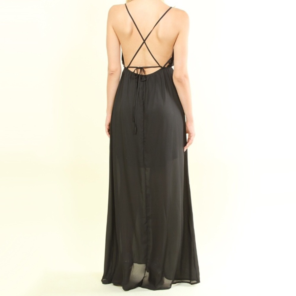 Last 1 - Black Maxi Dress With Semi Sheer Skirt - Picture 5 of 6